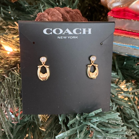 🆕 Coach Signature C Logo Crystal Earrings-Gold Tone-NEW W/POUCH! - Picture 3 of 8